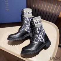 Dior D - Major Ankle Boots Women Calfskin and Oblique Fabric Black/Blue - Christian Dior Outlet