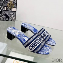 Dior Dway Heeled Slides Women Toile De Jouy Motif Canvas Bright Blue - Christian Dior Outlet