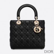 Medium Lady Dior Bag Cannage Lambskin Black/Gold - Christian Dior Outlet