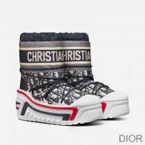 Dior Alps Snow Ankle Boots Women Oblique Shiny Nylon Blue - Christian Dior Outlet