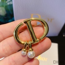 Dior CD Navy Brooch Metal and White Resin Pearls Gold - Christian Dior Outlet