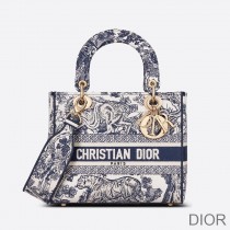 Dior M0565OTDT Medium Lady D - lite Bag Toile de Jouy Motif Canvas Blue - Christian Dior Outlet
