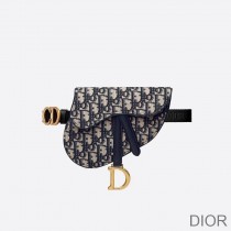 Dior Saddle Flat Belt Pouch Oblique Motif Canvas Blue - Christian Dior Outlet
