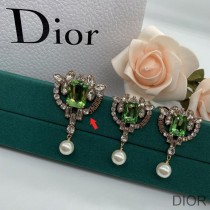 J''Adior Brooch, Silver and Green Crystals with White Resin Pearls Gold - Christian Dior Outlet