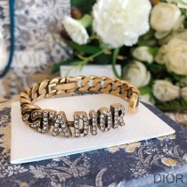 J''Adior Cuff Bracelet Antique Metal with White Crystals Gold - Christian Dior Outlet