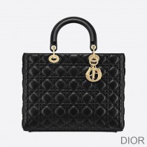 Large Lady Dior Bag Cannage Lambskin Black/Gold - Christian Dior Outlet