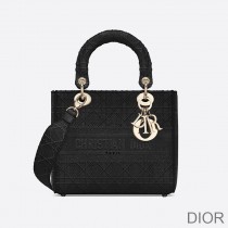 Medium Lady D - lite Bag Cannage Motif Canvas Black - Christian Dior Outlet