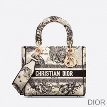 Medium Lady D - lite Bag Toile de Jouy Zodiac Motif Canvas White - Christian Dior Outlet