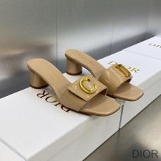 C''est Dior Heeled Slides Women Patent Leather Khaki - Christian Dior Outlet