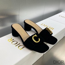 C''est Dior Heeled Slides Women Velvet Black - Christian Dior Outlet