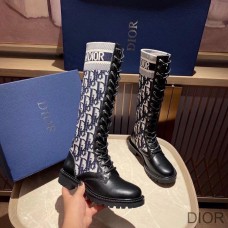 Dior D - Major Boots Women Calfskin and Oblique Fabric Black/Blue - Christian Dior Outlet