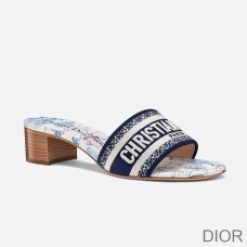Dior Dway Heeled Slides Women Around The World Motif Canvas Blue - Christian Dior Outlet