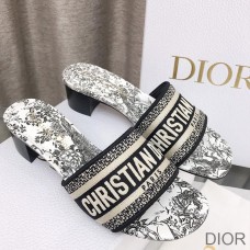Dior Dway Heeled Slides Women Jardin d''Hiver Motif Canvas Black - Christian Dior Outlet