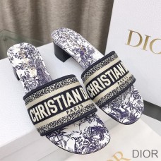 Dior Dway Heeled Slides Women Jardin d''Hiver Motif Canvas Blue - Christian Dior Outlet