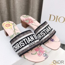 Dior Dway Heeled Slides Women Petites Fleurs Motif Canvas Pink - Christian Dior Outlet