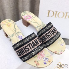 Dior Dway Heeled Slides Women Petites Fleurs Motif Canvas Yellow - Christian Dior Outlet