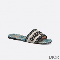Dior Dway Slides Women Brocart Motif Canvas Blue - Christian Dior Outlet