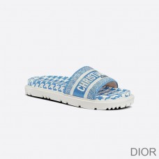 Dior Dway Slides Women Houndstooth Motif Cotton Blue - Christian Dior Outlet