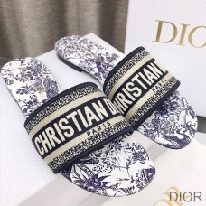 Dior Dway Slides Women Jardin d''Hiver Motif Canvas Blue - Christian Dior Outlet