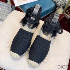 Dior Granville Espadrilles with Laces Women Oblique Motif Cotton Black - Christian Dior Outlet