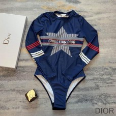 Dior Long Sleeve Bodysuit Women DiorAlps Print Lycra Blue - Christian Dior Outlet