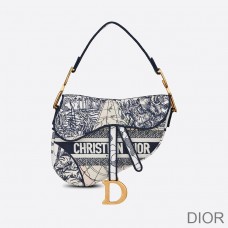 Dior Saddle Bag Around the World Motif Canvas Blue - Christian Dior Outlet