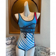 Dior Swimsuit Women D - Jungle Pop Print Lycra Blue/Red - Christian Dior Outlet