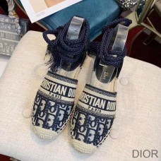 Dior Granville Espadrilles with Laces Women Oblique Motif Cotton Blue - Christian Dior Outlet