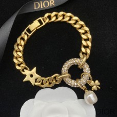 Dior 30 Montaigne Bracelet Metal, White Crystals With A White Resin Pearl Gold - Christian Dior Outlet