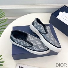 Dior B101 Slip - on Sneakers Unisex CD Diamond Motif Canvas and Smooth Calfskin Grey/Navy Blue - Christian Dior Outlet