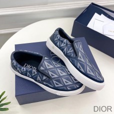 Dior B101 Slip - on Sneakers Unisex CD Diamond Motif Canvas and Smooth Calfskin Navy Blue - Christian Dior Outlet