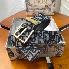 Dior Belt Oblique Motif Canvas Blue/Gold - Christian Dior Outlet