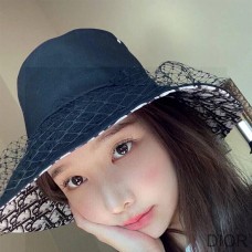 Dior Bucket Hat Teddy Oblique Cotton With Veil Navy Blue - Christian Dior Outlet