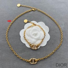 Dior CD Necklace Metal and Silver Crystals Gold - Christian Dior Outlet