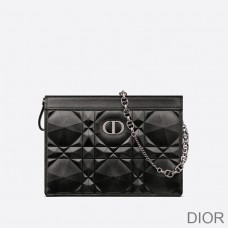 Dior Caro Zipped Pouch with Chain Cannage Calfskin with Diamond Motif Black - Christian Dior Outlet