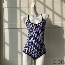 Dior Crisscross Swimsuit Women Oblique with Bee CD Embroidery Cotton Navy Blue - Christian Dior Outlet