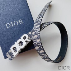 Dior Italic Buckle Reversible Belt Oblique Motif Canvas Blue - Christian Dior Outlet