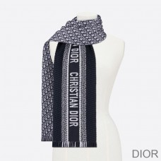 Dior Reversible Scarf University Oblique Silk and Wool Navy Blue - Christian Dior Outlet