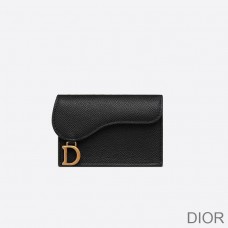 Dior Saddle Flap Card Holder Grained Calfskin Black - Christian Dior Outlet