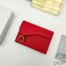 Dior Saddle Flap Card Holder Grained Calfskin Red - Christian Dior Outlet