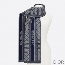 Dior Scarf Cannage Cashmere and Virgin Wool Navy Blue - Christian Dior Outlet