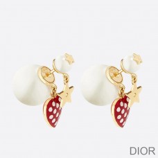 Dior Tribales Dioramour Earrings Metal, White Resin Pearls and Red Lacquer with White Polka Dots Gold - Christian Dior Outlet