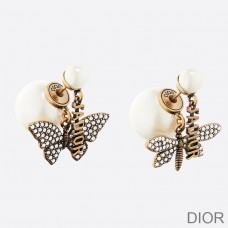 Dior Tribales Earrings Antique Metal, White Resin Pearls and White Crystals Gold - Christian Dior Outlet