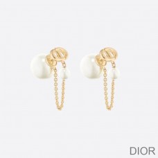 Dior Tribales Earrings Chain Metal And White Resin Pearls Gold - Christian Dior Outlet