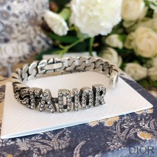 J''Adior Cuff Bracelet Antique Metal with White Crystals Silver - Christian Dior Outlet