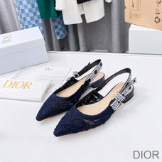 J''Adior Slingback Ballerina Flats Women D - Lace Macrame Motif Mesh Blue - Christian Dior Outlet
