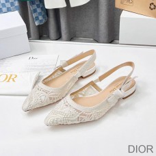 J''Adior Slingback Ballerina Flats Women D - Lace Macrame Motif Mesh White - Christian Dior Outlet