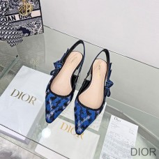 J''Adior Slingback Ballerina Flats Women Mizza Motif Canvas Blue - Christian Dior Outlet