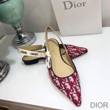 J''Adior Slingback Ballerina Flats Women Oblique Motif Canvas Burgundy - Christian Dior Outlet