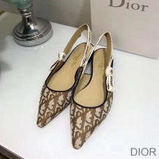 J''Adior Slingback Ballerina Flats Women Oblique Motif Canvas Khaki - Christian Dior Outlet